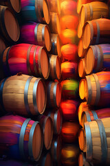 Aufkleber - An abstract painting inspired by wine barrels, featuring bold brushstrokes and rich colors that evoke the spirit of wine and its aging process. Generative AI technology.