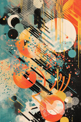 Fototapete - An abstract print created using monotype or screenprinting techniques, featuring bold and expressive lines, shapes,  Generative AI technology.