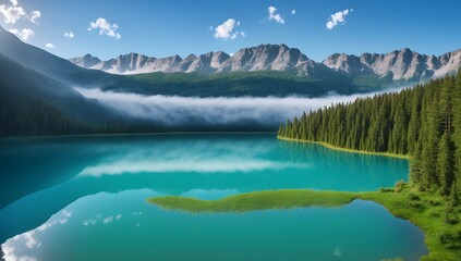 An Exquisitely Detailed View Of A Lake Surrounded By Mountains AI Generative