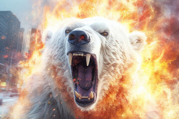 Poster - A digital illustration of a Polar Bear engulfed in flames, symbolizing destruction, chaos, or revolution.  Generative AI technology.