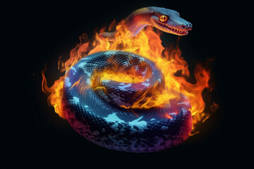 Leinwandbilder - A digital illustration of a Snake engulfed in flames, symbolizing destruction, chaos, or revolution.  Generative AI technology.