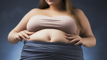 Body Of A Woman Close-up View Showing A Belly With Fat Pad , Obesity Concept