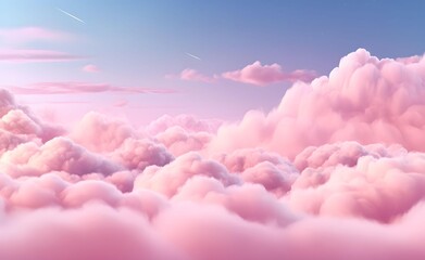 pink clouds in the sky stage fluffy cotton candy dream fantasy soft background. generative ai.