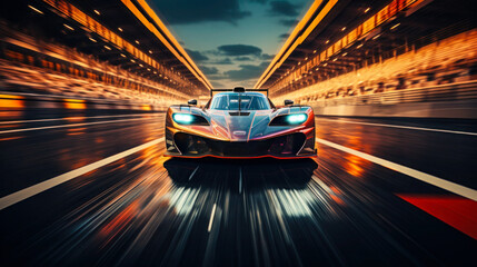 High-speed racing vehicle. A driver of a racing vehicle crosses the track. team racing in the motorsports. Background blurred by motion. electronic art 