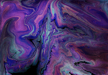  Chaotic purple and violet waves. Abstract hand painted acrylic texture. Fluid art.