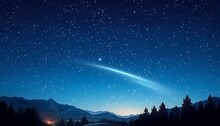 Night Sky With Stars And Neowise Comet With A Landscape Christmas Landscape, Background For Your Text