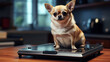 Fat Chihuahua weighing itself