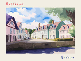 Quéven: Postcard design with a scene in France and the city name Quéven