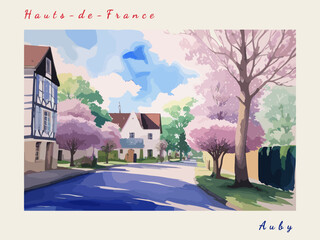 Auby: Postcard design with a scene in France and the city name Auby