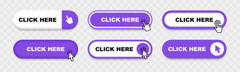 click here button with pointer clicking. web button set. click button. clicking the icon. action but