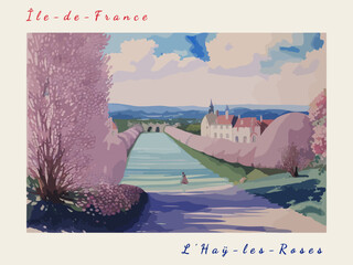 L’Haÿ-les-Roses: Postcard design with a scene in France and the city name L’Haÿ-les-Roses