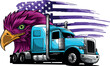 vector illustration of semi truck with american flag and eagle head