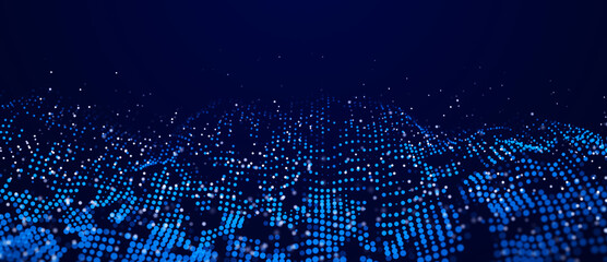 Fototapete - Abstract blue background of points. Falling cyber particles. Big data stream. 3d rendering