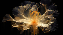 Golden X-ray Image Of A Ethereal Flower On Black. Fantasy Mystical Blossom. Generative AI