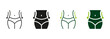 © Toxa2x2 - Waistline Shape Control. Female Body Slimming Symbol Collection. Woman Loss Weight Black and Color Pictogram. Slimming Waist Line and Silhouette Icon Set. Isolated Vector Illustration