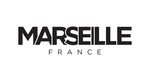 Wall Mural - Marseille in the France emblem. The design features a geometric style, vector illustration with bold typography in a modern font. The graphic slogan lettering.