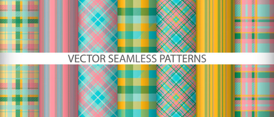 Set textile background vector. Fabric seamless texture. Plaid pattern tartan check.