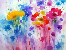 Spring Flowers Watercolor Splash. AI Generated Illustration