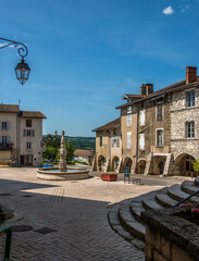 Canvas Print - Place et arcades d'Arinthod, Jura, France