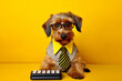 dog background business isolated animal funny pet financial yellow humor finance. Generative AI.