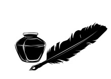Black Feather Pen Ink Vector Stencil Silhouette