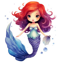 Cute Mermaid Watercolor Illustration