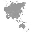 Grey map of Asia Pacific.