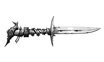 weapon knife, white background, black and white, style in illustration