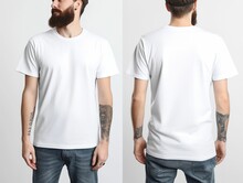 Blank Men's White T-shirt Showing Front And Back Of Blank T-shirt, Mannequin Showing Clothing Template, Mockup