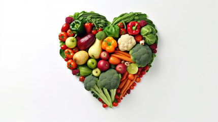 Fresh vegetables heart shape on white background