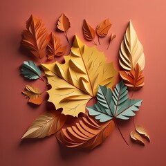 Wall Mural - autumn leaves, paper style generative ai