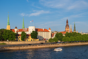 Wall Mural - View of old town of Riga, Riga castle and Daugava River, Riga, Latvia.