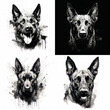 set of black and white dogs, a Belgian Malinois print
