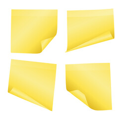 Wall Mural - Set of four realistic blank yellow post it notes isolated on transparent background