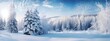 © bluebeat76 - A serene winter landscape with snow-covered trees, glistening snowflakes, and a hint of holiday magic, creating a peaceful and enchanting scene for Christmas web banners. Generative AI