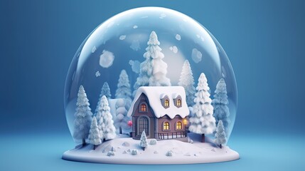 A beautiful snow ball with a house and Christmas trees. Christmas, winter