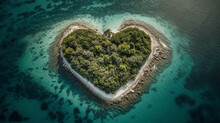 Vista Aérea Da Ilha Paraíso Em Forma De Coração. Conceito De Viagem De Amor