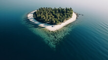 Vista Aérea Da Ilha Paraíso Em Forma De Coração. Conceito De Viagem De Amor