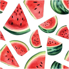 Wall Mural - Watercolor watermelon pattern watercolor for print design. Vector botanical illustration. Cartoon colorful style. Summer texture.
