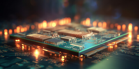 Printed circuit board futuristic server/Technology blue bright background of the abstract computer motherboard, technological processes, science, education