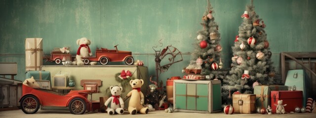 vintage-inspired christmas decorations like retro baubles, antique toys, and old-fashioned ornaments