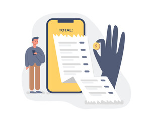 Cost calculation. Total purchase amount. Check with discounts. Phone application for economical spending of money. Making cashless payment for goods via Internet using mobile app