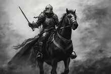 Medieval Warrior Riding A Horse Illustration Asset For Historical Themes, Generative AI