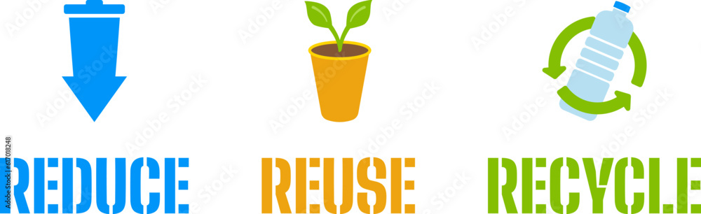 Reduce Reuse Recycle design with text and icons. Stock Vector | Adobe Stock
