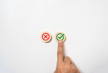Fototapete - Hand touching and select to green correct sign symbol for approve document and project concept.