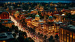 © Ron Dale - City tilt-shift effect with city streets in night lights. Europian city skyline miniature tilt shift effect background by AI generative