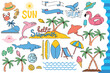 A set of clip art decorations with summer themes,