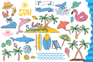 A set of clip art decorations with summer themes,