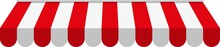 Red And White Striped Awning Canopy For Shop, Cafe And Street Restaurant, Png Isolated On Transparent Background.