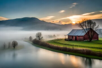 Wall Mural - morning on the lake generated ai